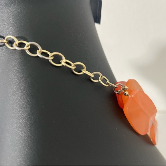 Orange Melon Acrylic Layered Statement Necklace Gold Tone Closure Business - Picture 5 of 6